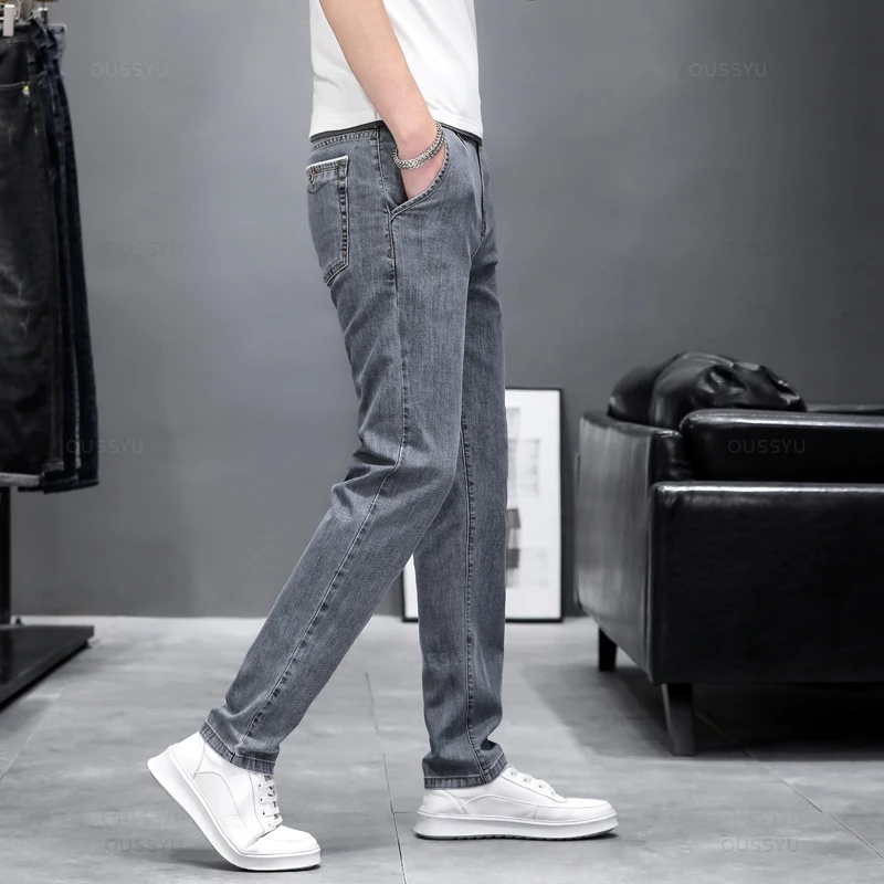 Men'S Fashion Grey Jeans - Jeans skinny extensibles pour homme, style