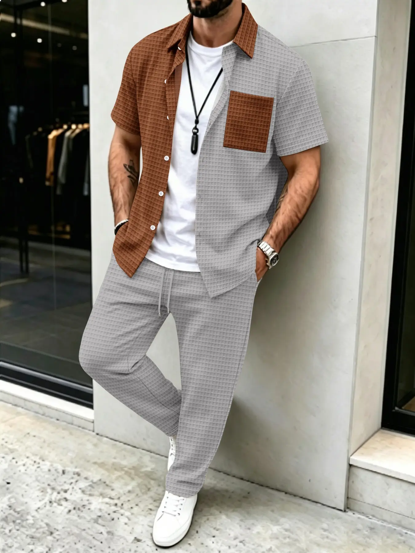 Mens Fashion Clothes - Ensemble chemise et pantalon pour homme,
